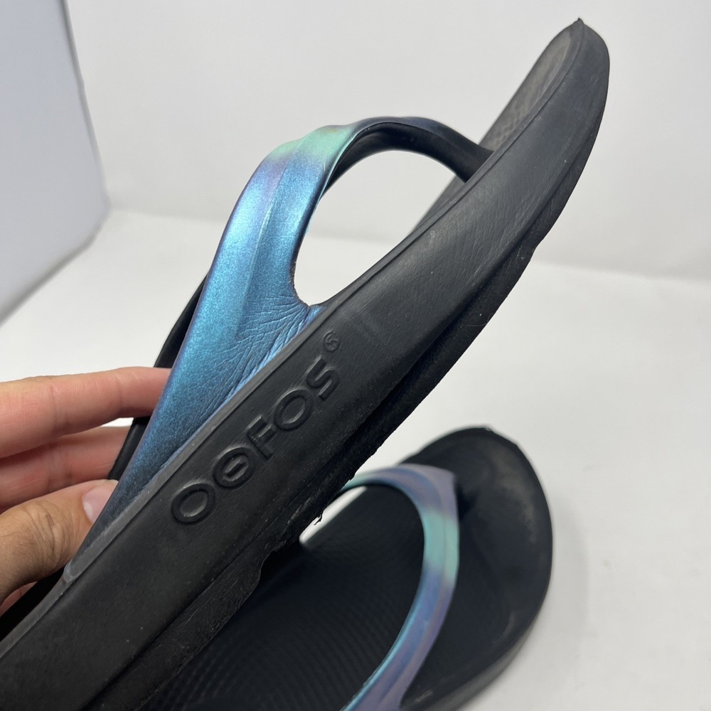 OOFOS OOlala Sandals Womens Sz 11 Midnight Thong Specter Black Blue Purple - Picture 10 of 12